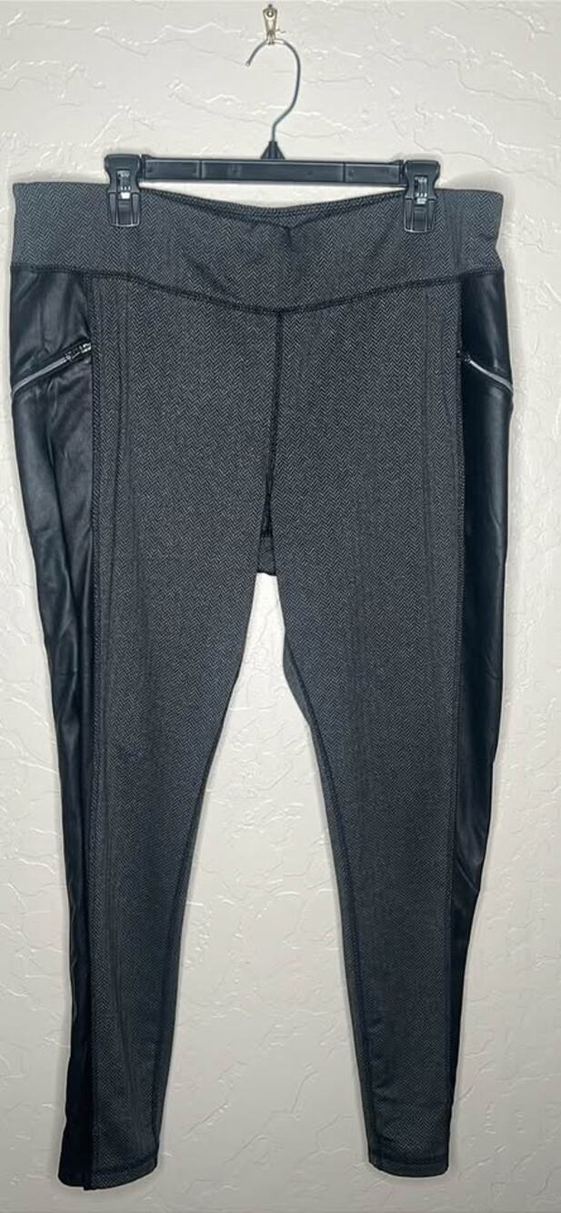 Xersion XXL Herringbone Leggings with Faux Leather Panels